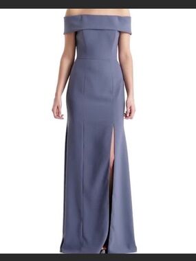 DESSY COLLECTION Silver Stone Blue Off Shoulder Prom Formal Gown Size 16 NWT